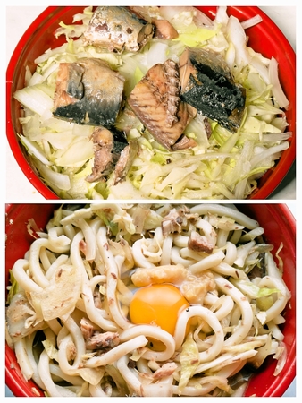 鯖缶キャベツうどん