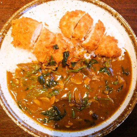 きのこカレー+ほうれん草+手仕込みささみカツ+3辛