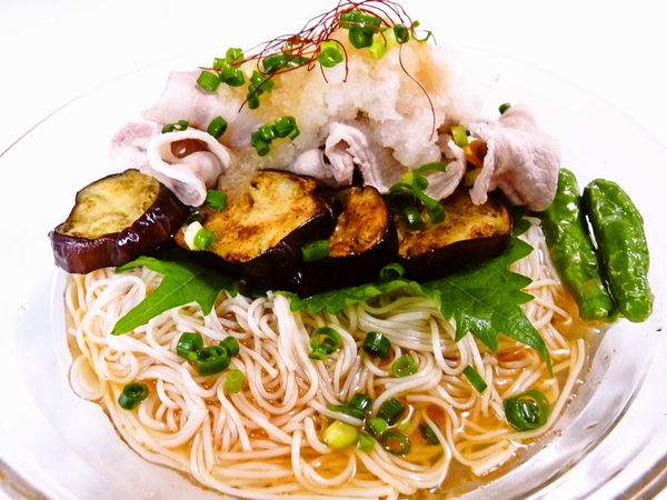 超 美味しく変換 揚げなすとししとうの冷しゃぶそうめん