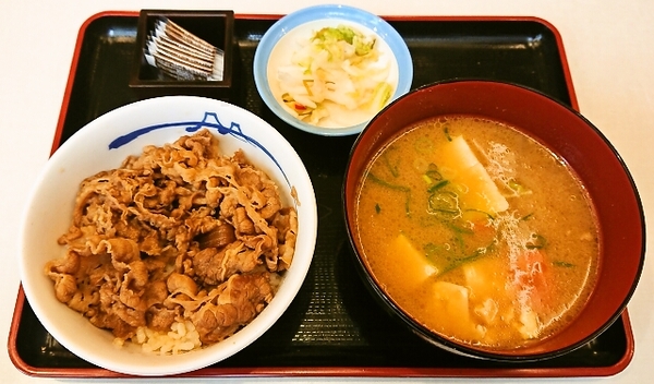 得朝ミニ牛丼豚汁セット(松屋)