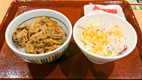 なか卯の和風牛丼（ミニ）＆サラダ
