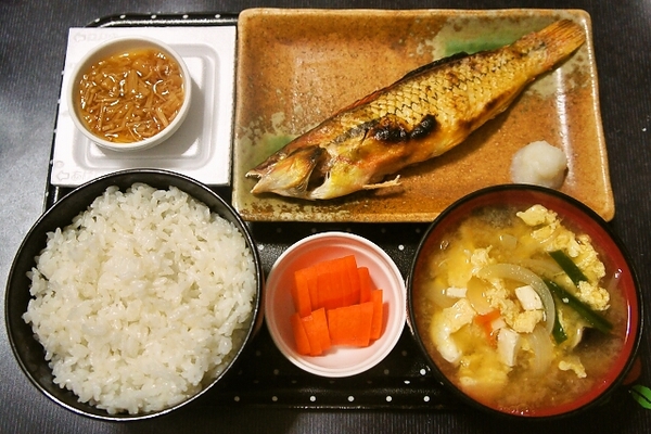 朝ご飯(キュウセンの塩焼き等)