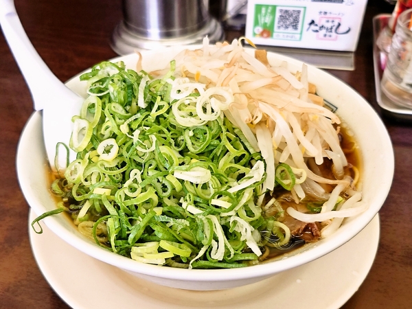 たかばしラーメン並・麺バリカタ・もやし＆ねぎダブル