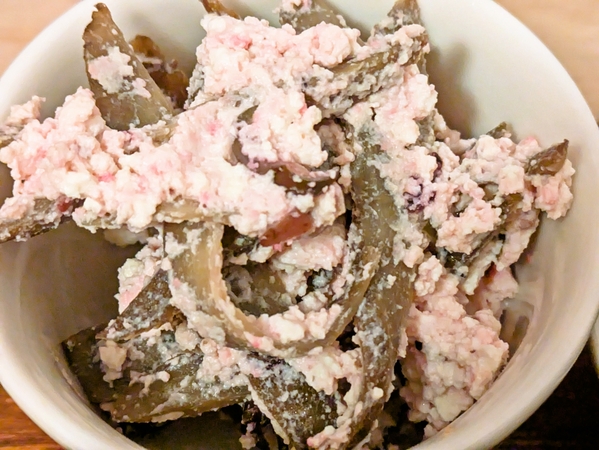 ゴボウと柴漬け豆腐