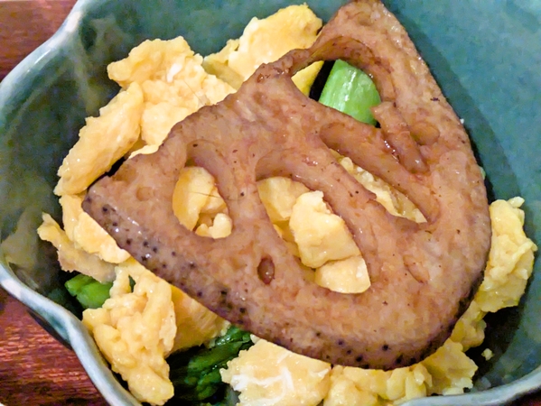 アスパラ蓮根玉子