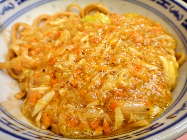 香港天香樓の蟹粉撈麺(上海蟹味噌和え麺）　香港で一番美味しいと思う