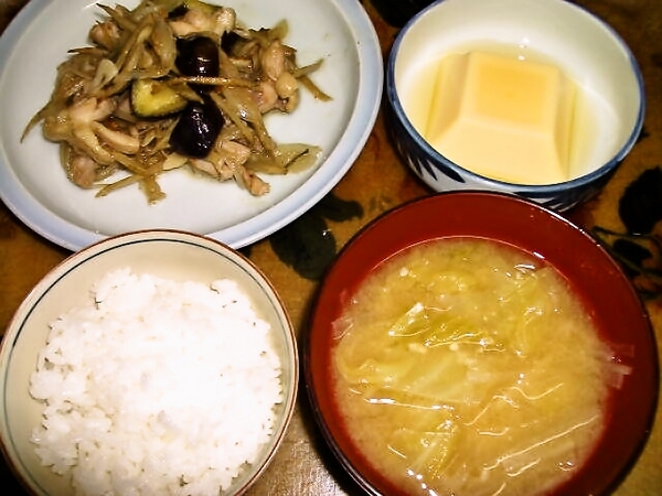 9/1の夕食　鶏肉とナスのネギみそ炒め