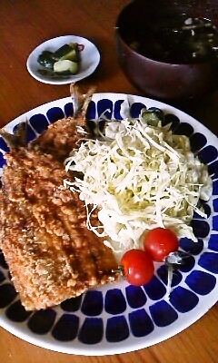 今日のお昼ご飯（イワシの竜田揚げ」）