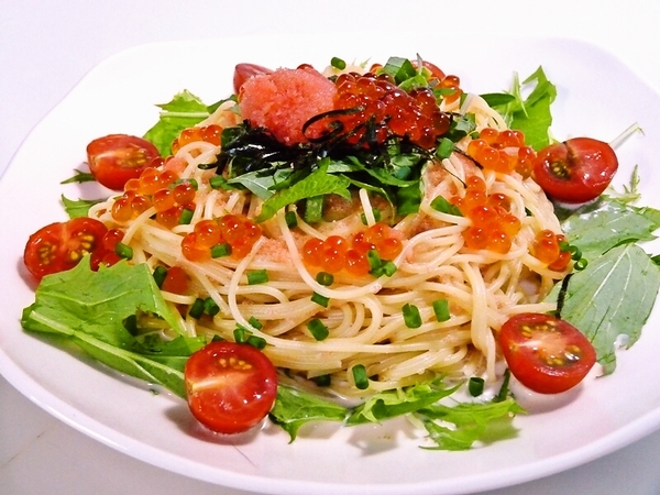 明太子とイクラの冷たいクリームパスタ