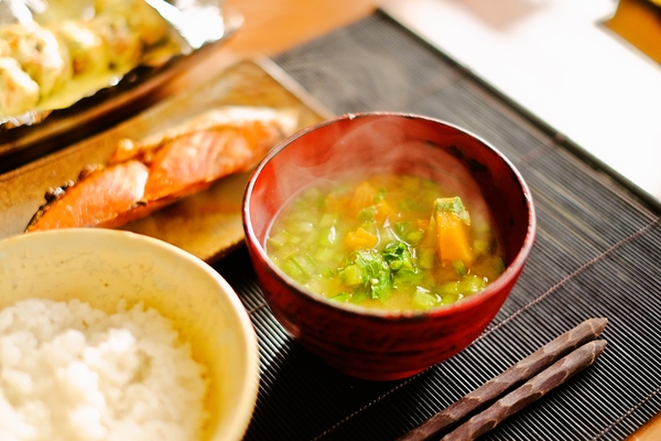 蕪の葉とかぼちゃの味噌汁など