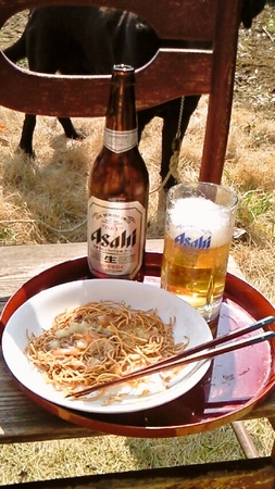 焼きそばをお外でランチ