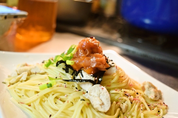 ササミと梅肉のパスタ