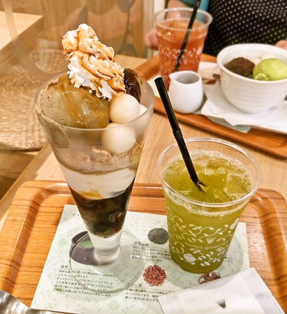ほうじ茶白玉パフェ＆水出し宇治煎茶☆