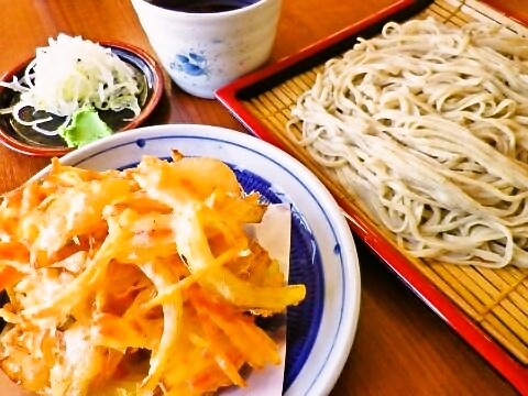 もり蕎麦＋かき揚げ　「めん処　元氣や」