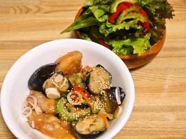 揚げ鶏&茄子のピリ辛ゴマ味噌マヨ
