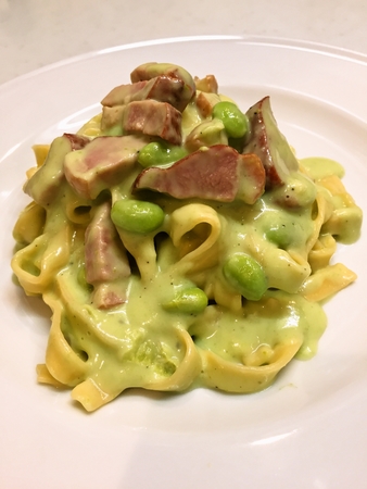 合鴨ロースのずんだソースパスタ