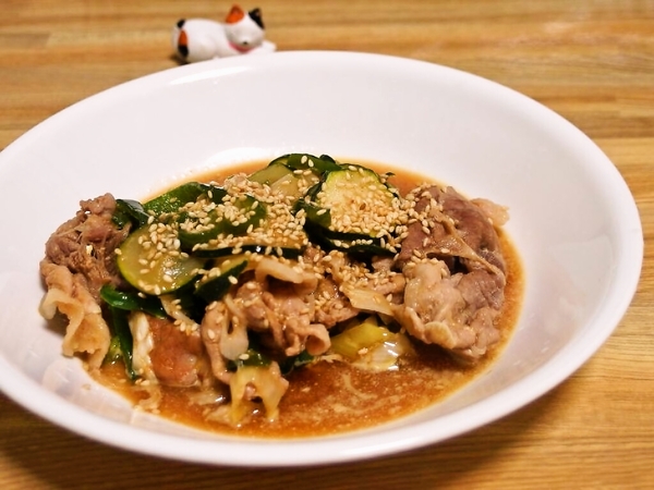 豚こま肉とズッキーニのオイマヨ炒め