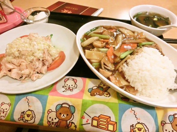中華丼と蒸し鶏