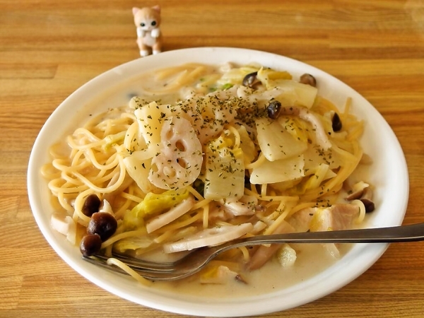 クリーム煮をクリームパスタにリメイク