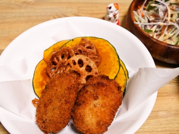 かぼちゃとレンコンの素揚げとコロッケ