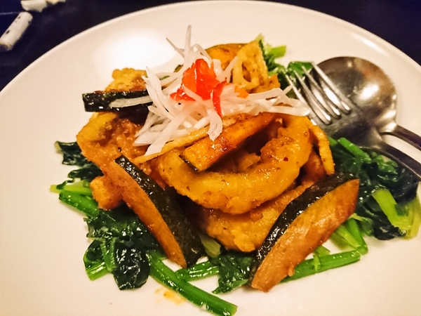穴子とかぼちゃの揚げ炒め