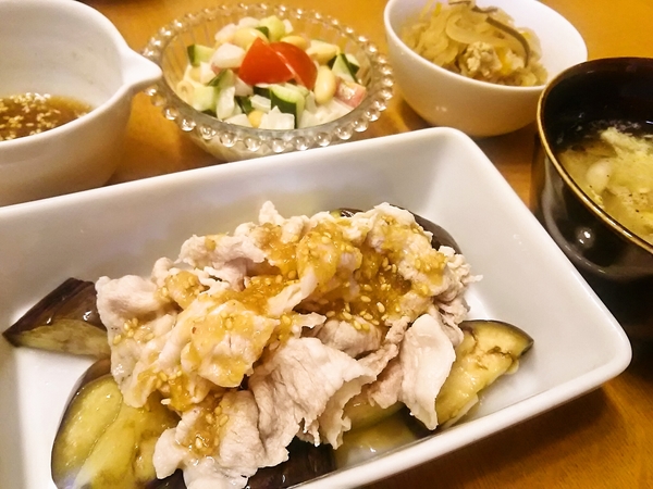 炒めナスと豚しゃぶの晩ごはん