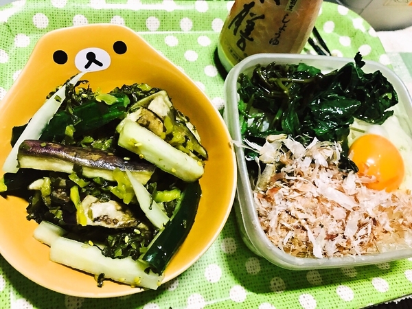 野菜の浅漬けとTKG