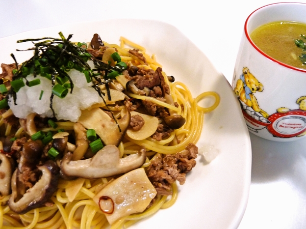 牛肉ときのこの和風パスタ