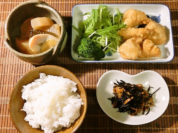 鶏胸肉の竜田揚げと土鍋で炊いた新米晩ご飯
