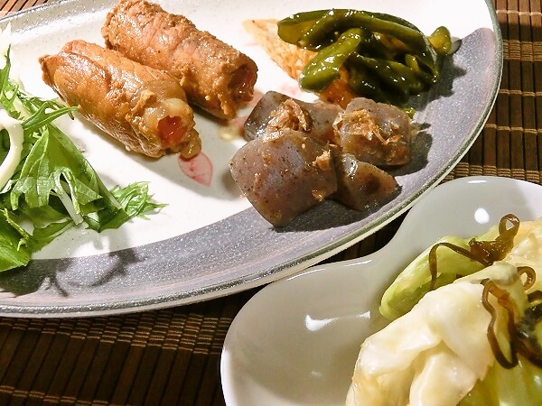 炊飯器で人参の肉巻き晩ご飯