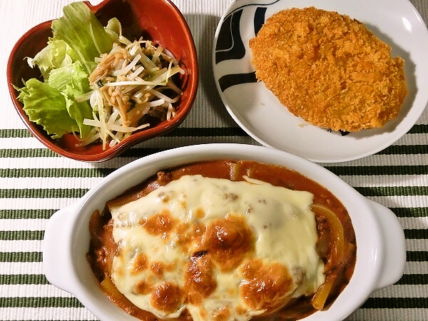 グラタンとコロッケの晩ごはん