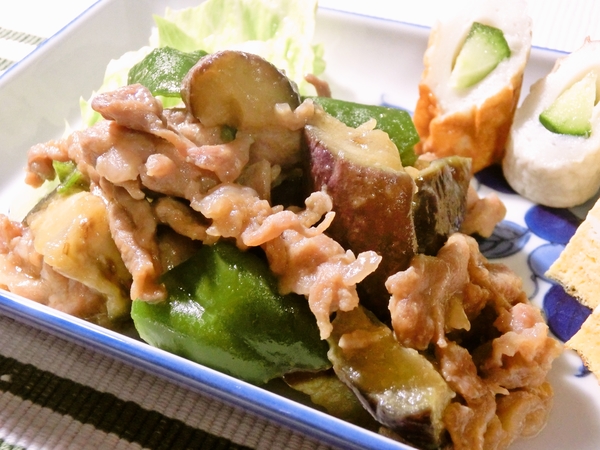 茄子とピーマンの簡単肉味噌炒め