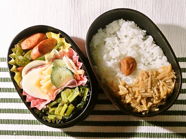 ウインナーとピーマンのケチャップ炒めのお弁当