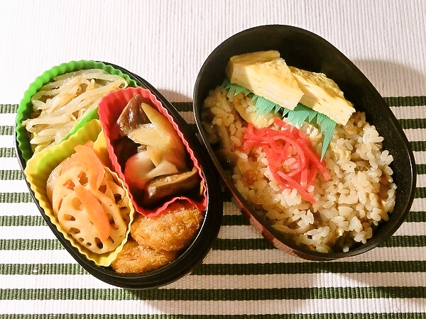 食欲の秋!しめじと油揚げの炊き込みご飯弁当
