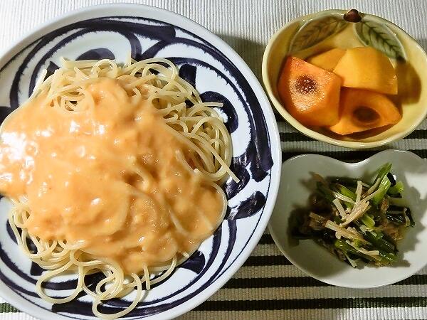 たらこクリームパスタのお昼ごはん