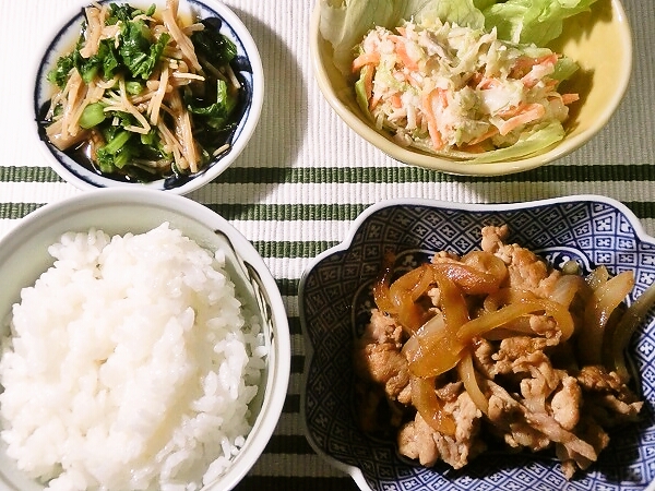 豚もも切り落としのポン酢炒めの晩ごはん