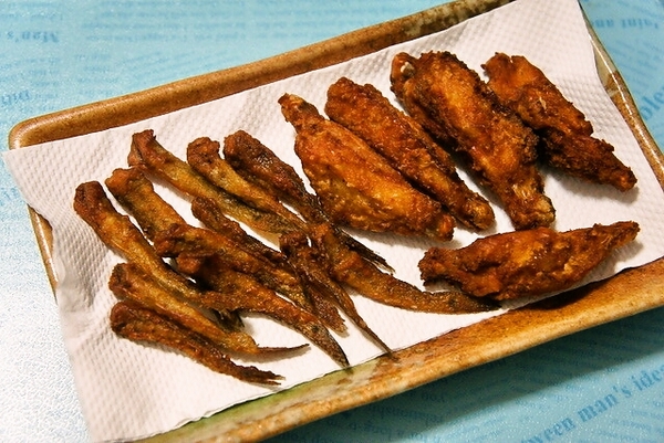 ハゼと手羽中の唐揚げ