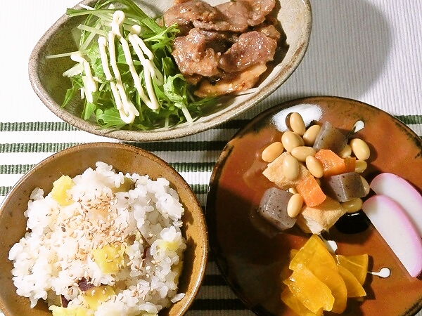 さつま芋おこわの晩ごはん