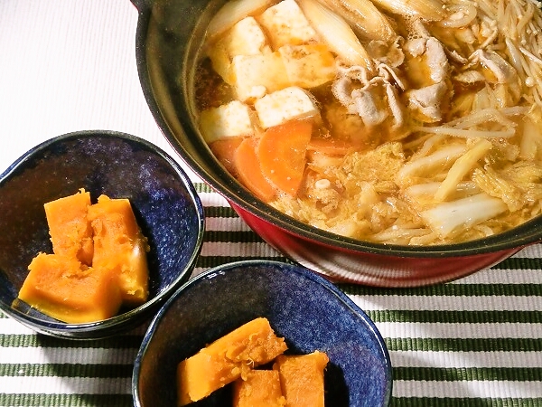 鍋と南瓜の晩ごはん