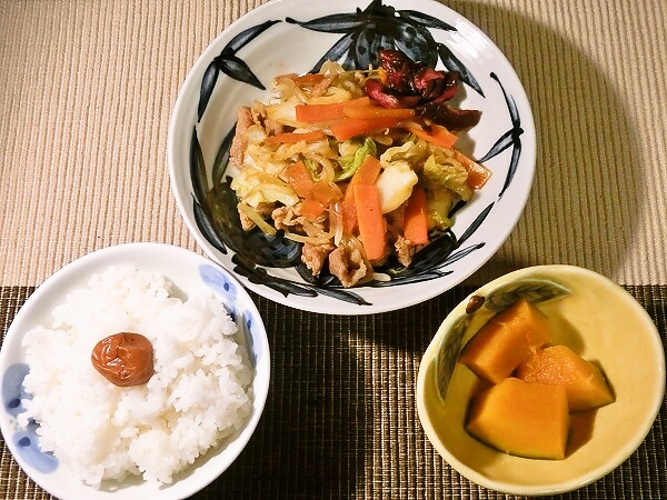 野菜炒めの晩ごはん