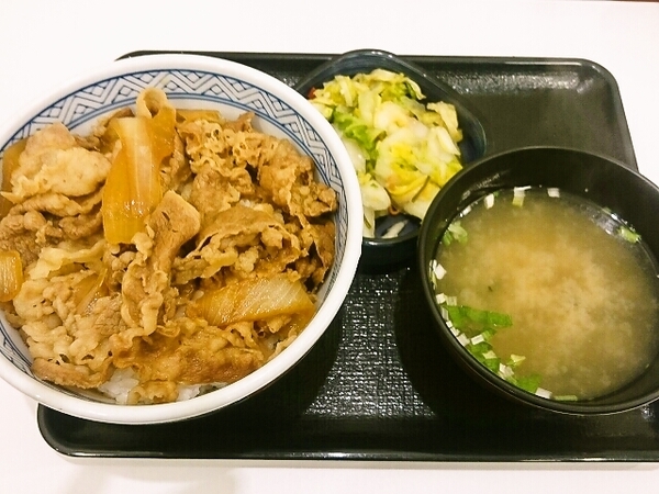 牛丼(並)とBセット(味噌汁＋お新香)