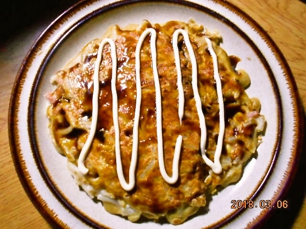 【100gのもやしdeお好み焼き】