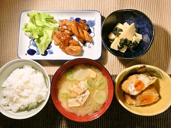 鶏の照り焼きの晩ごはん