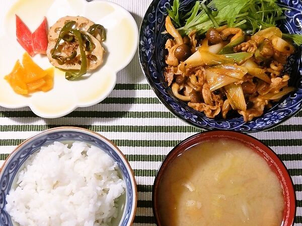 豚しゃぶ肉のオイケチャ炒めの晩ごはん