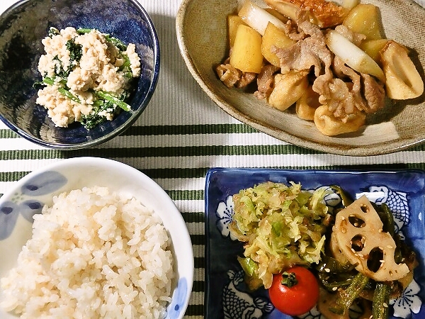 新じゃがと豚こまの甘辛煮の晩ごはん