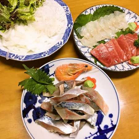 鯖、生まぐろ、平目
