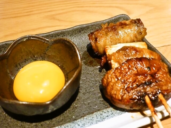 和牛すき焼きとアスパラベーコンと椎茸の串