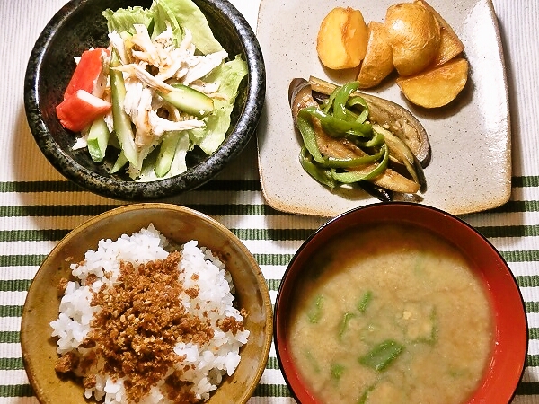 チキンサラダの晩ご飯