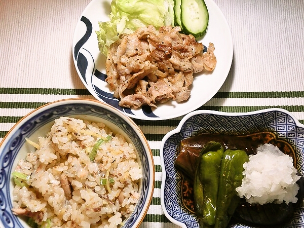 さんまの炊き込みご飯の晩ご飯