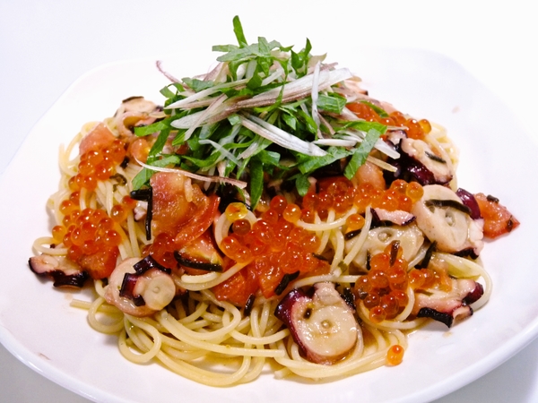 タコとイクラの和風冷製パスタ